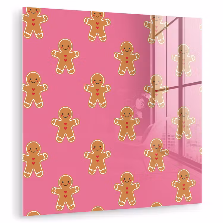 Glas schilderij - Peperkoek - Kerst - Roze - Bruin — 1