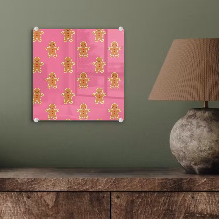 Glas schilderij - Peperkoek - Kerst - Roze - Bruin — 4