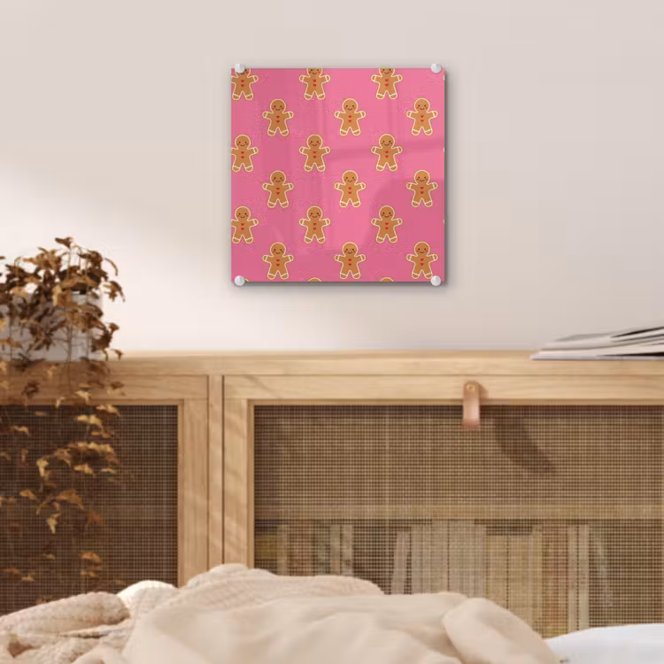 Glas schilderij - Peperkoek - Kerst - Roze - Bruin — 5