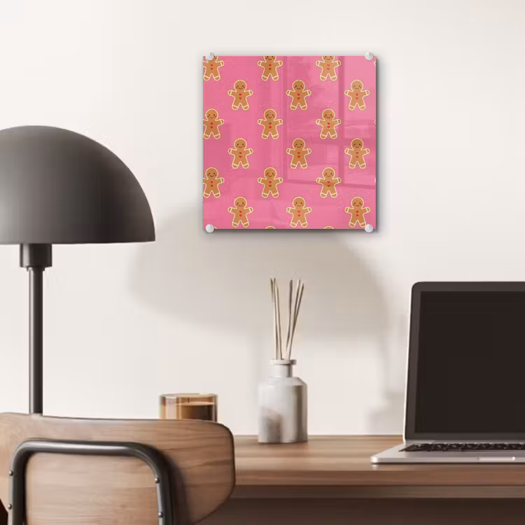 Glas schilderij - Peperkoek - Kerst - Roze - Bruin — 7