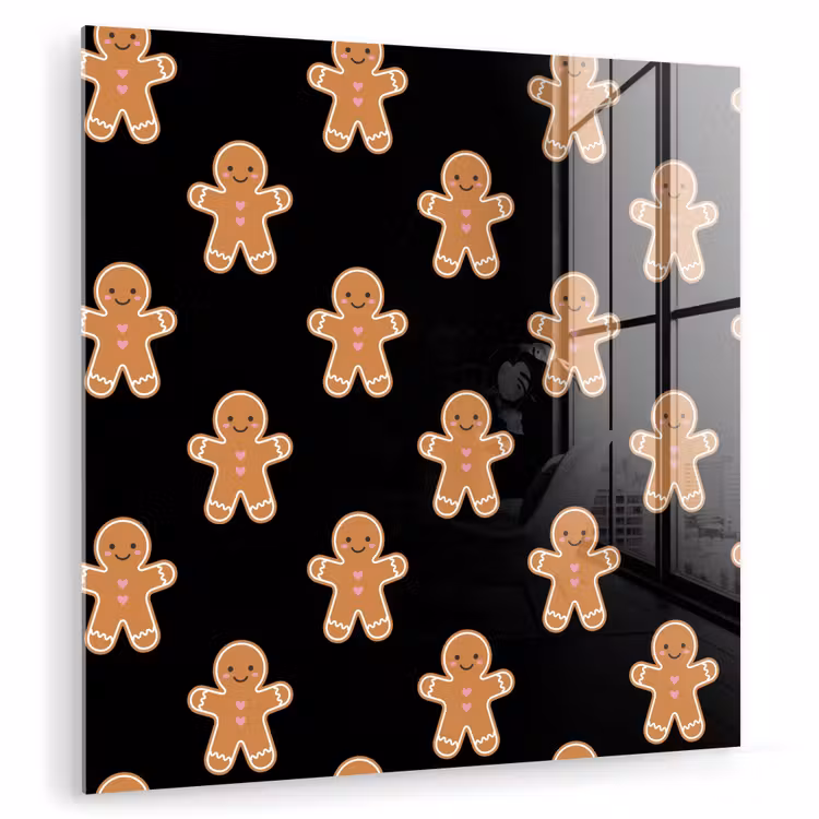 Glas schilderij - Peperkoek - Kerst - Zwart — 1