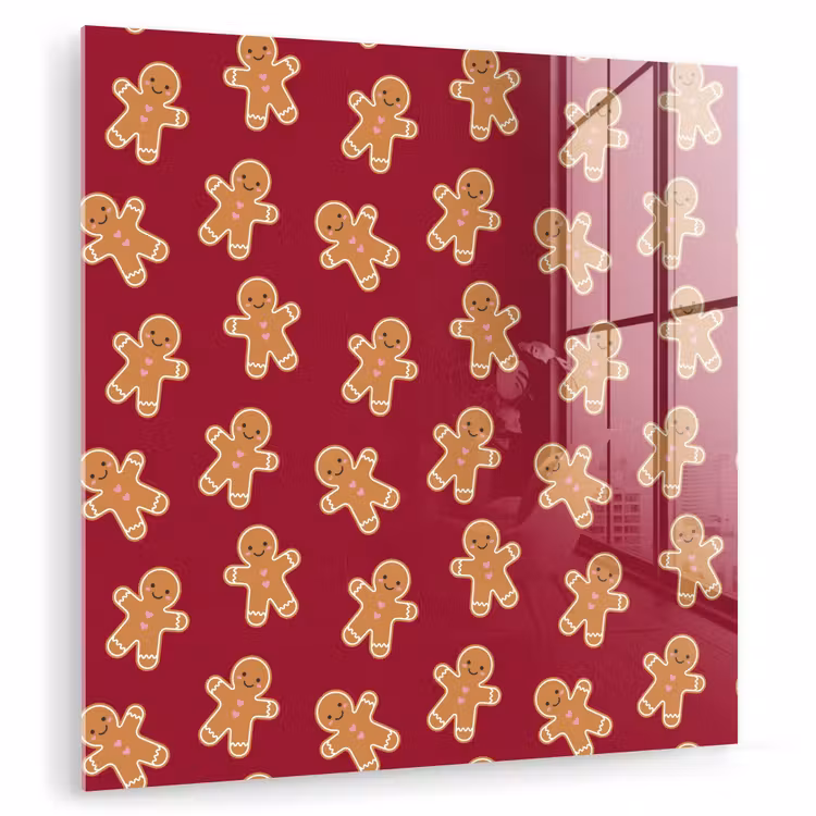 Glas schilderij - Peperkoek - Rood - Bruin - Kerst — 1