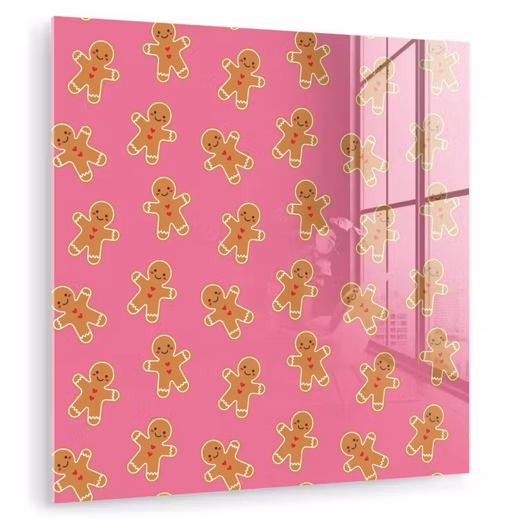 Glas schilderij - Peperkoek - Roze - Bruin - Kerst — 1