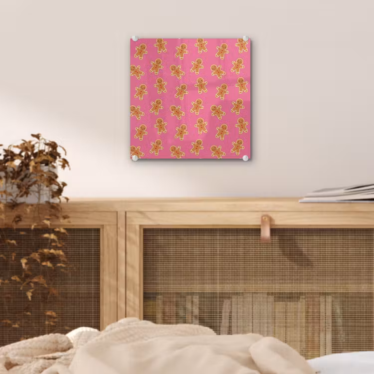 Glas schilderij - Peperkoek - Roze - Bruin - Kerst — 5