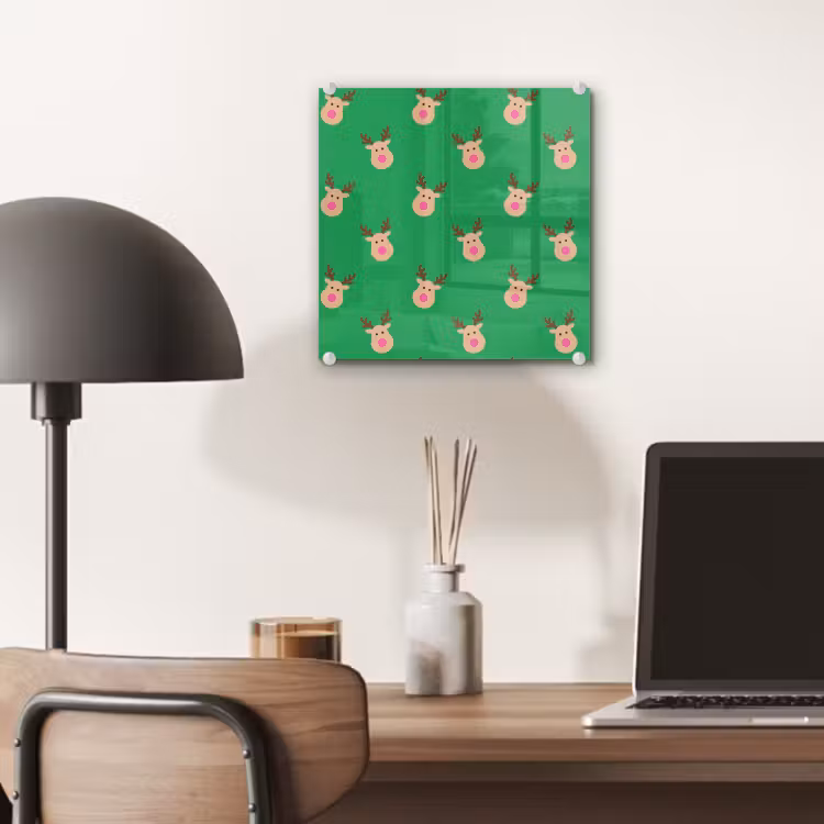Glas schilderij - Rendieren - Kerst - Neon - Groen — 7