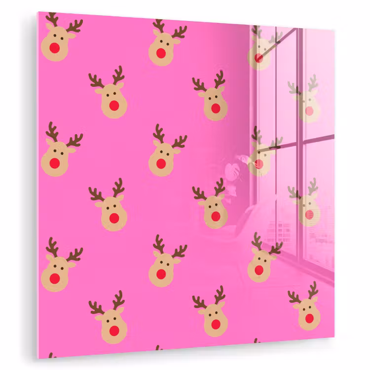 Glas schilderij - Rendieren - Kerst - Neon - Roze — 1