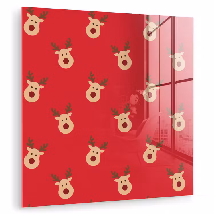 Glas schilderij - Rendieren - Kerst - Rood — 1