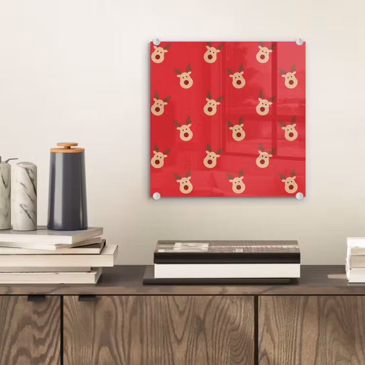 Glas schilderij - Rendieren - Kerst - Rood — 2