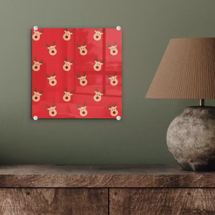 Glas schilderij - Rendieren - Kerst - Rood — 4