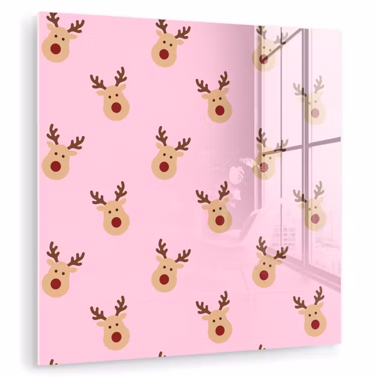 Glas schilderij - Rendieren - Kerst - Roze — 1