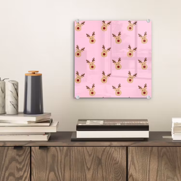 Glas schilderij - Rendieren - Kerst - Roze — 2