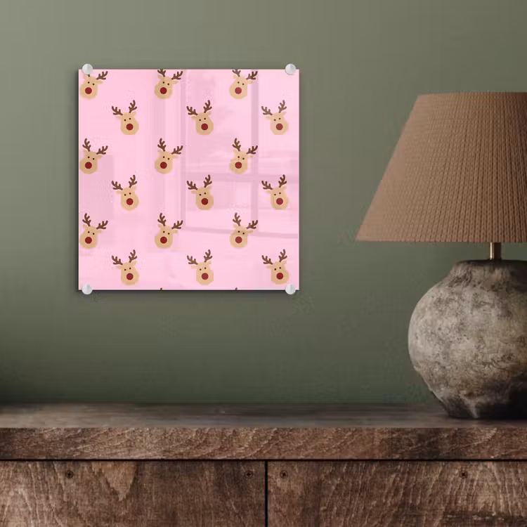 Glas schilderij - Rendieren - Kerst - Roze — 4
