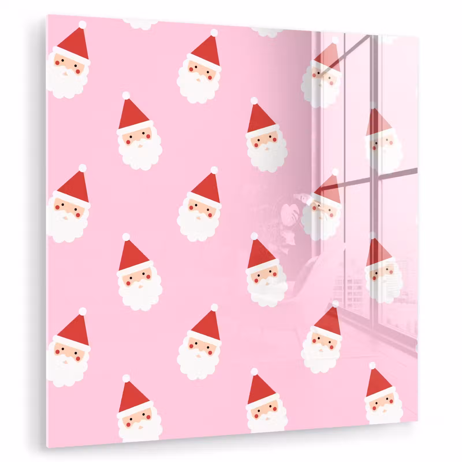 Glas schilderij - Kerstman - Kerst - Roze — 1