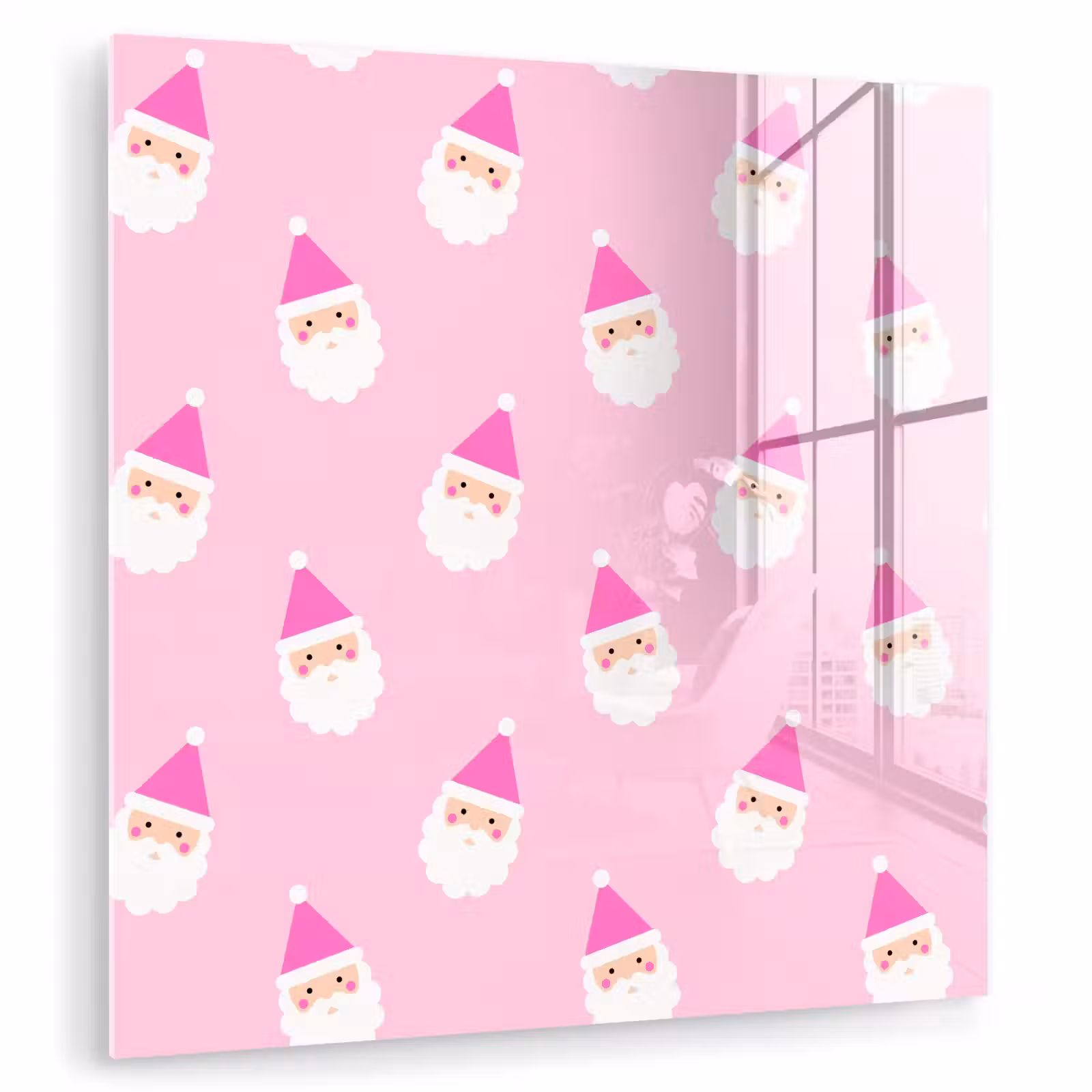 Glas schilderij - Kerstman - Kerst - Roze - Pastel — 1