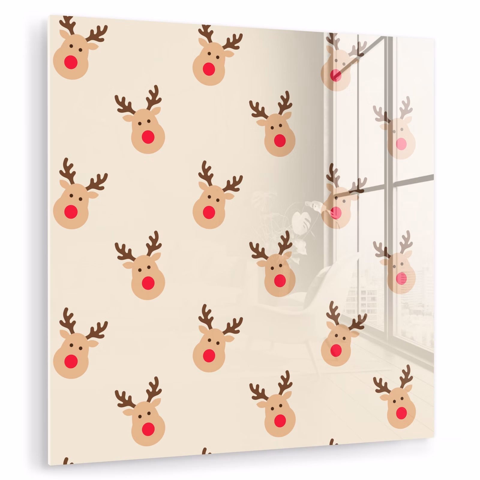 Glas schilderij - Rendieren - Kerst - Crème — 1