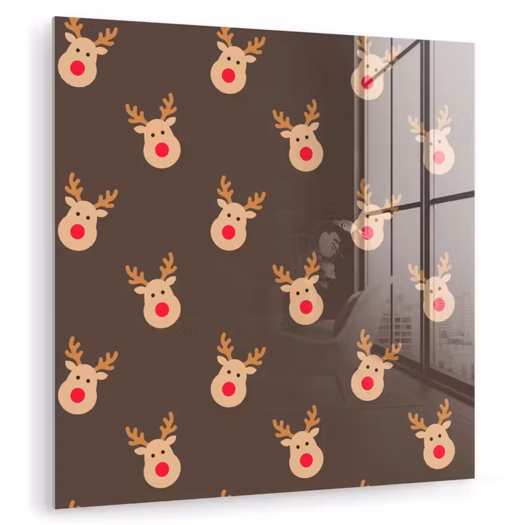 Glas schilderij - Kerst - Rendieren - Bruin — 1