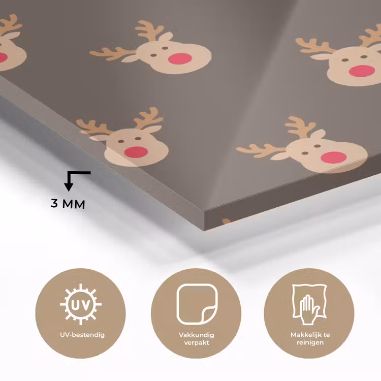 Glas schilderij - Kerst - Rendieren - Bruin — 3