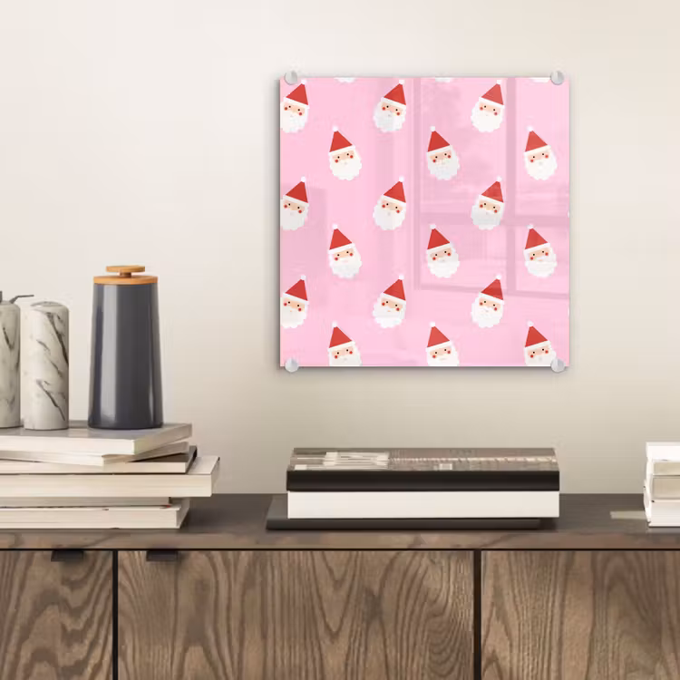 Glas schilderij - Kerstman - Kerst - Roze — 2