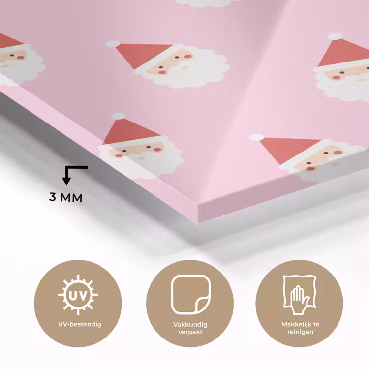 Glas schilderij - Kerstman - Kerst - Roze — 3