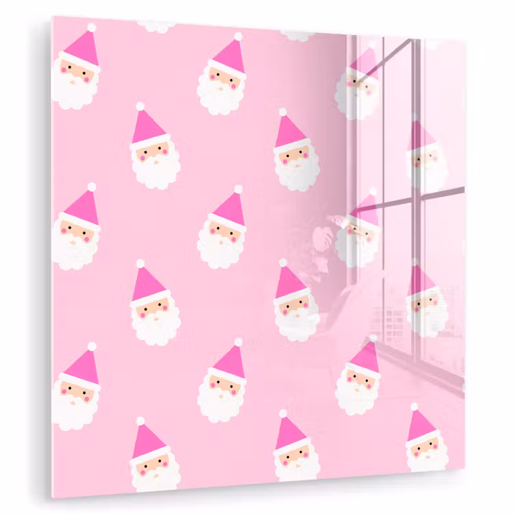 Glas schilderij - Kerstman - Kerst - Roze - Pastel — 1