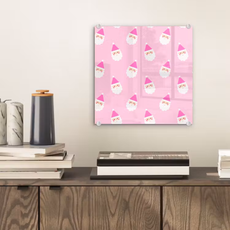 Glas schilderij - Kerstman - Kerst - Roze - Pastel — 2
