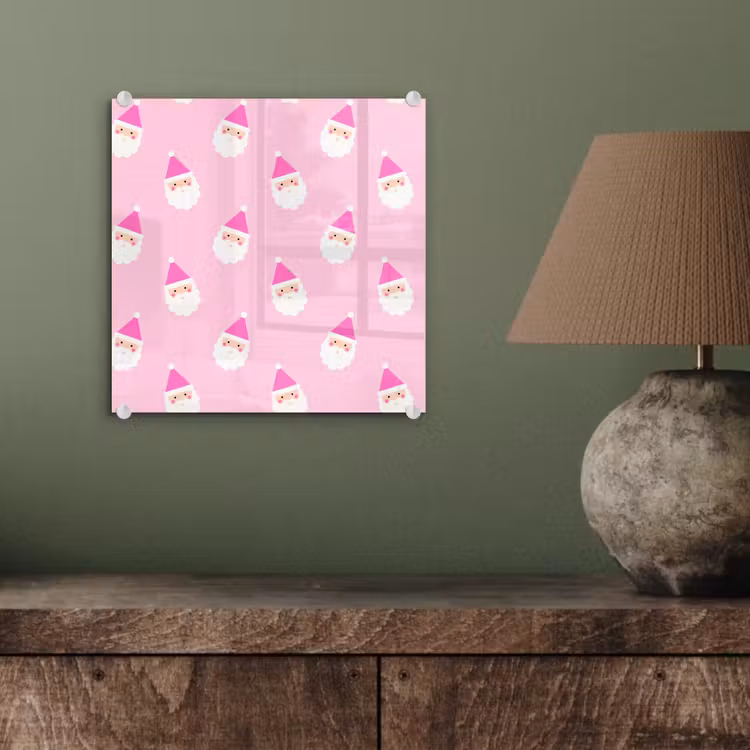 Glas schilderij - Kerstman - Kerst - Roze - Pastel — 4