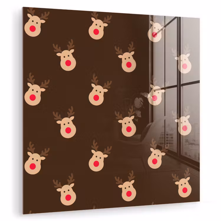 Glas schilderij - Rendieren - Kerst - Bruin — 1
