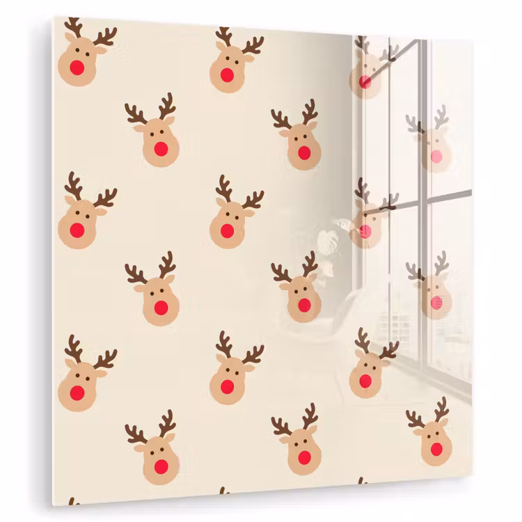 Glas schilderij - Rendieren - Kerst - Crème — 1