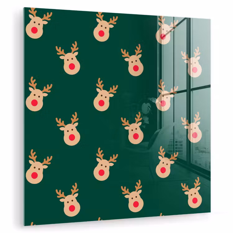 Glas schilderij - Rendieren - Kerst - Groen — 1