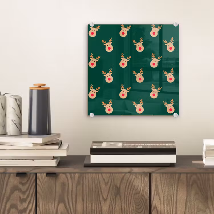 Glas schilderij - Rendieren - Kerst - Groen — 2