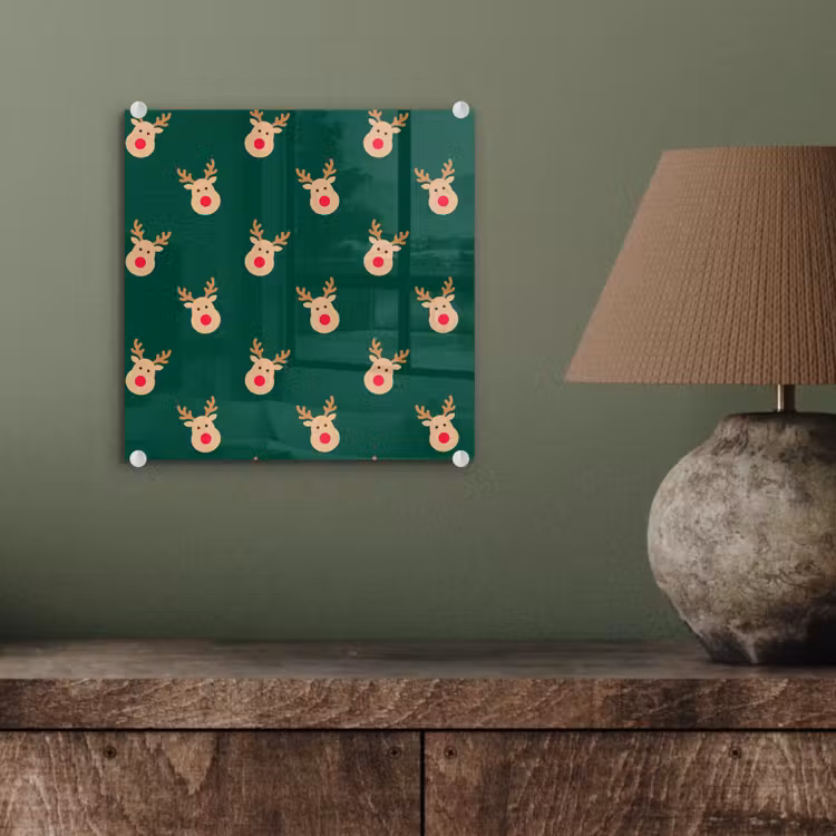 Glas schilderij - Rendieren - Kerst - Groen — 4