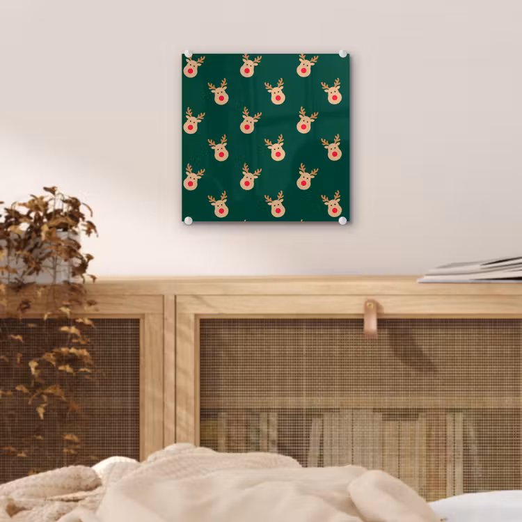 Glas schilderij - Rendieren - Kerst - Groen — 5