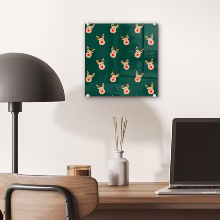 Glas schilderij - Rendieren - Kerst - Groen — 7