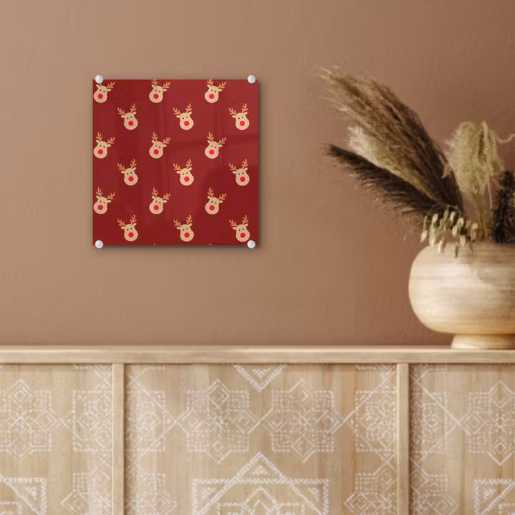 Glas schilderij - Rendieren - Kerst - Rood - Bruin — 6