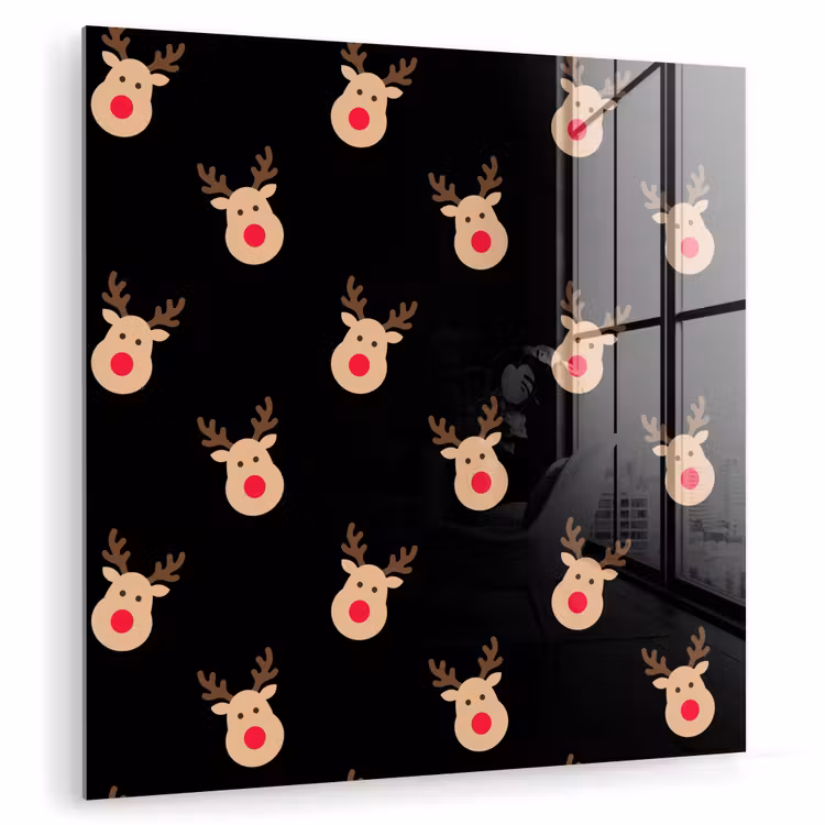 Glas schilderij - Rendieren - Kerst - Zwart — 1