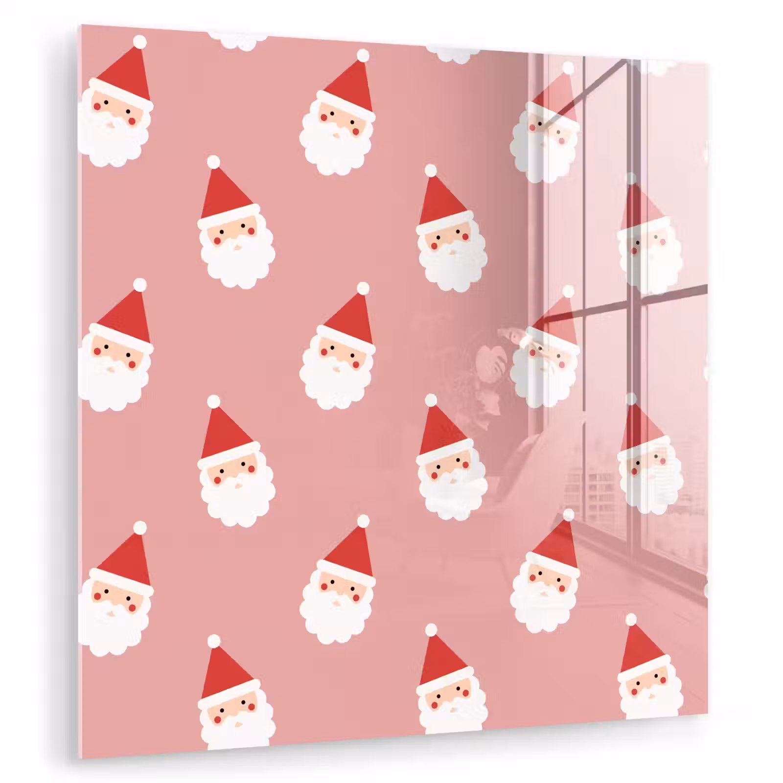 Glas schilderij - Kerst - Kerstman - Roze — 1