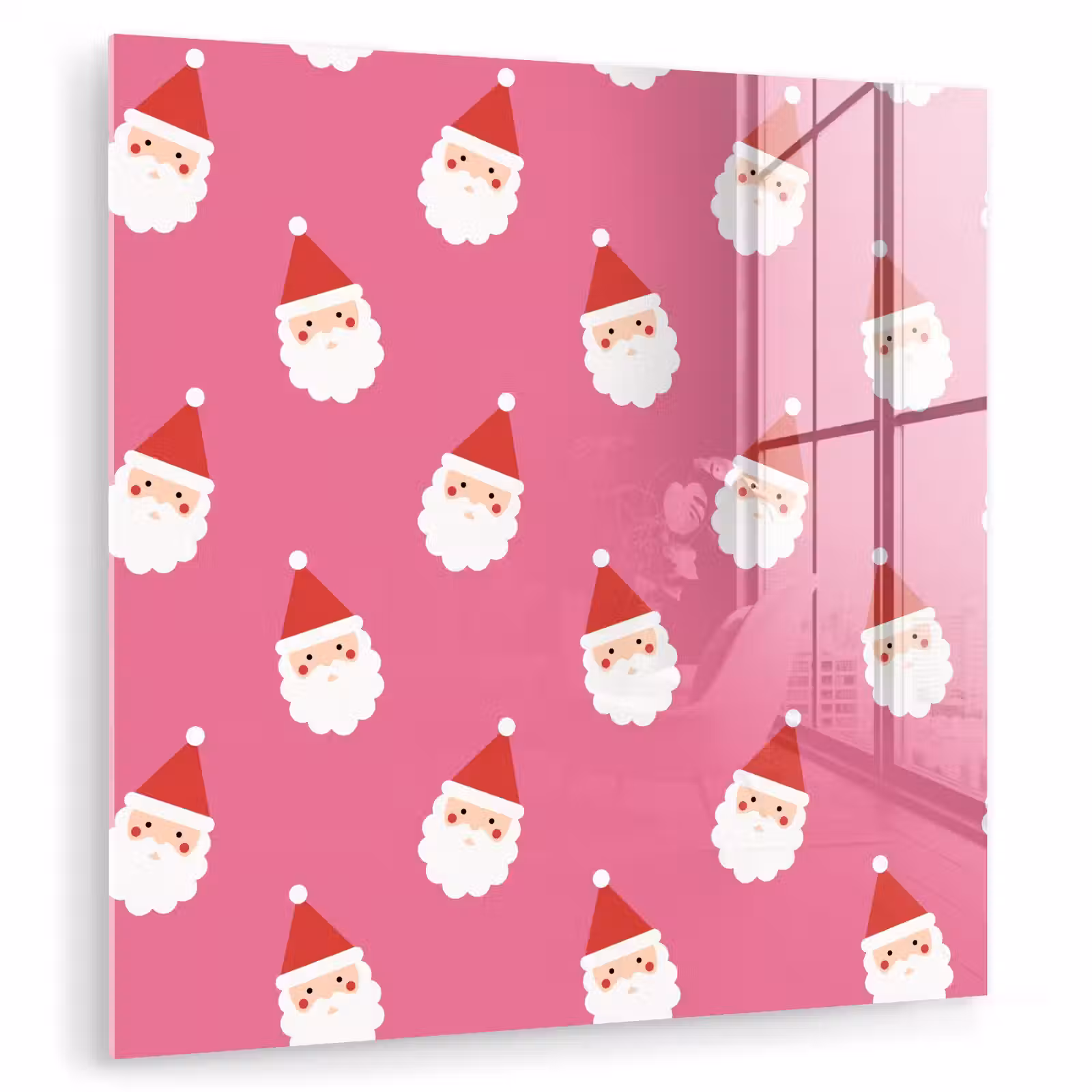 Glas schilderij - Kerstman - Kerst - Rood - Roze — 1