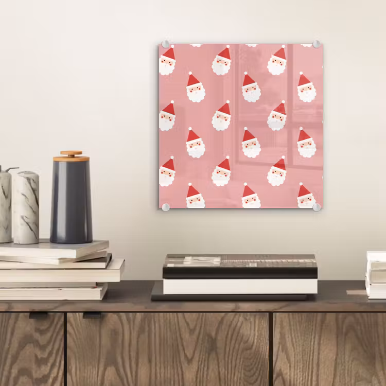 Glas schilderij - Kerst - Kerstman - Roze — 2