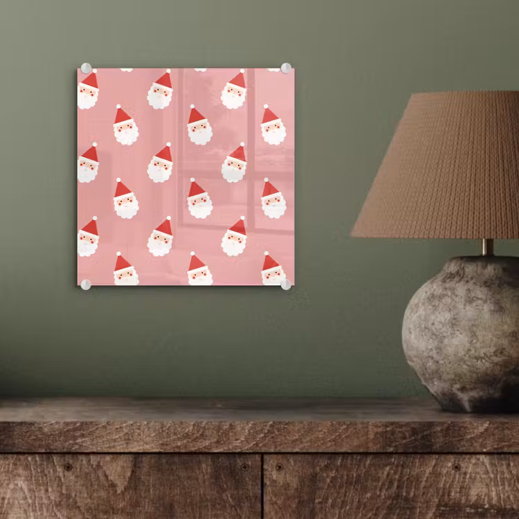 Glas schilderij - Kerst - Kerstman - Roze — 4