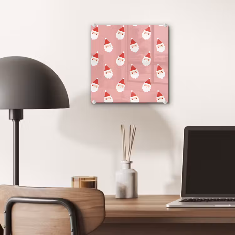 Glas schilderij - Kerst - Kerstman - Roze — 7