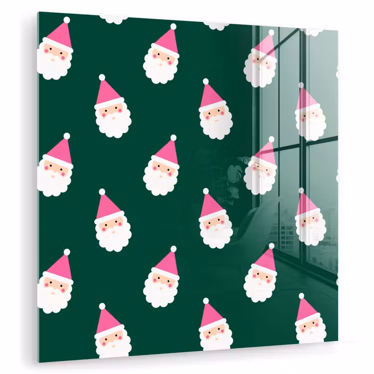 Glas schilderij - Kerstman - Kerst - Groen - Roze — 1