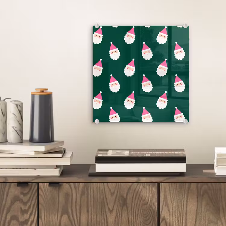 Glas schilderij - Kerstman - Kerst - Groen - Roze — 2