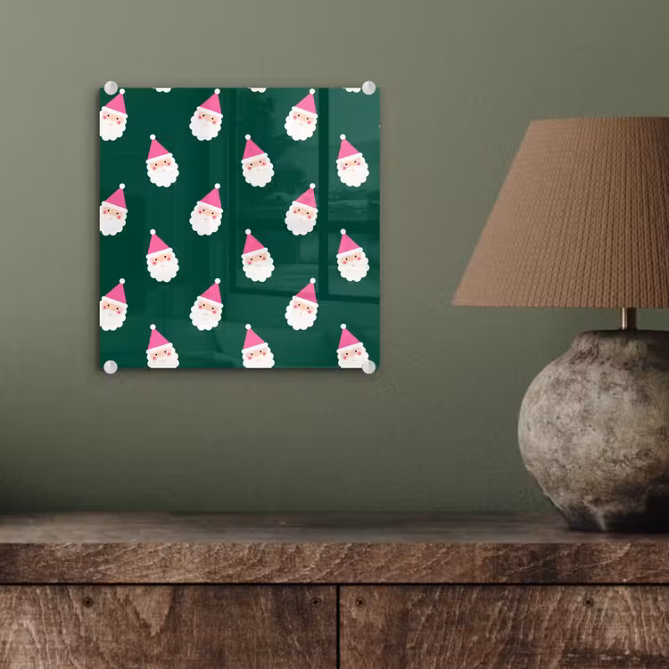 Glas schilderij - Kerstman - Kerst - Groen - Roze — 4