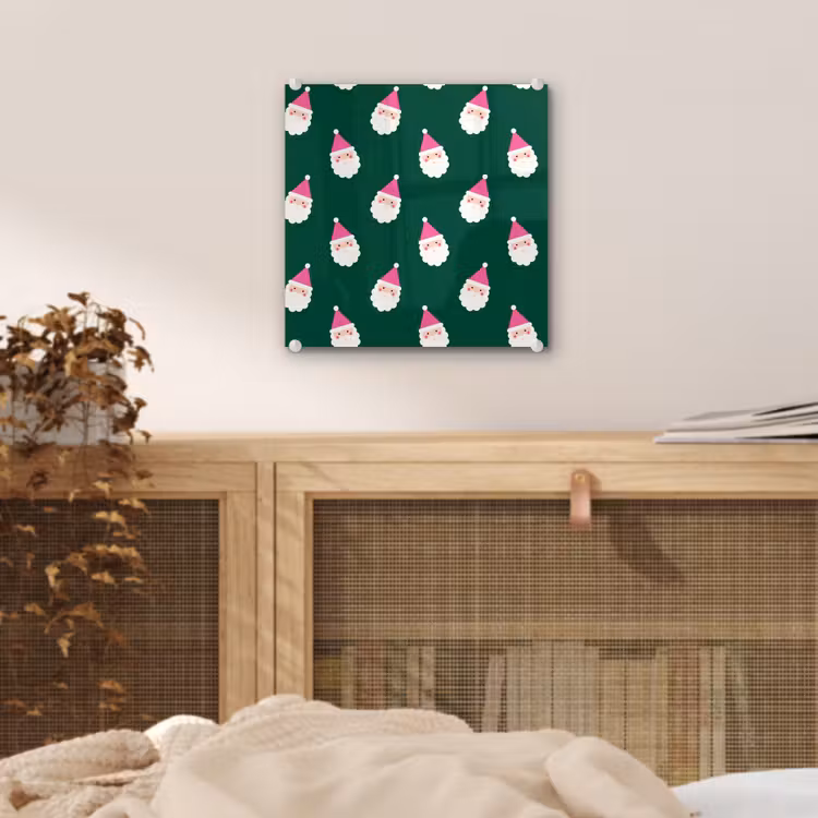 Glas schilderij - Kerstman - Kerst - Groen - Roze — 5