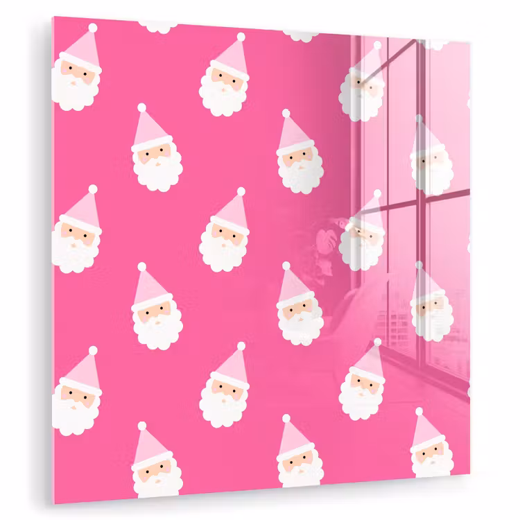 Glas schilderij - Kerstman - Kerst - Neon - Roze — 1