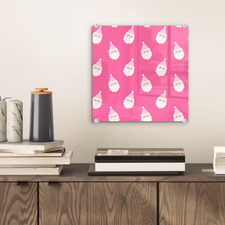 Glas schilderij - Kerstman - Kerst - Neon - Roze — 2