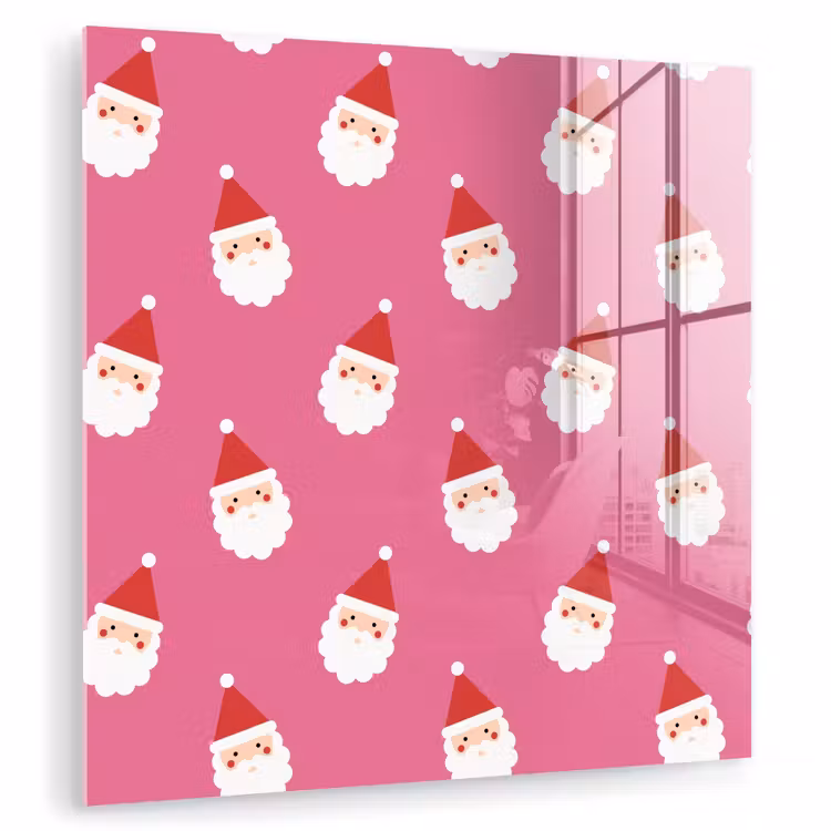 Glas schilderij - Kerstman - Kerst - Rood - Roze — 1