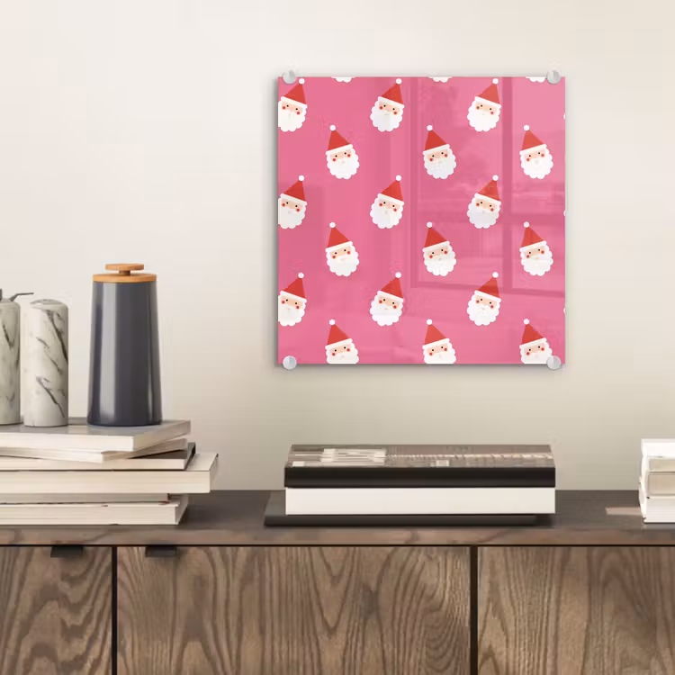 Glas schilderij - Kerstman - Kerst - Rood - Roze — 2