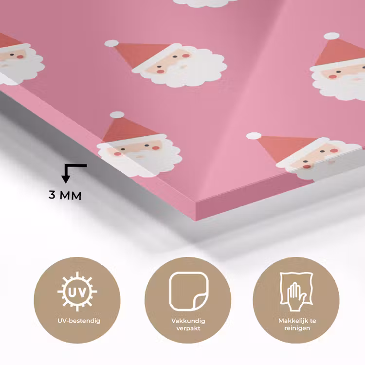 Glas schilderij - Kerstman - Kerst - Rood - Roze — 3