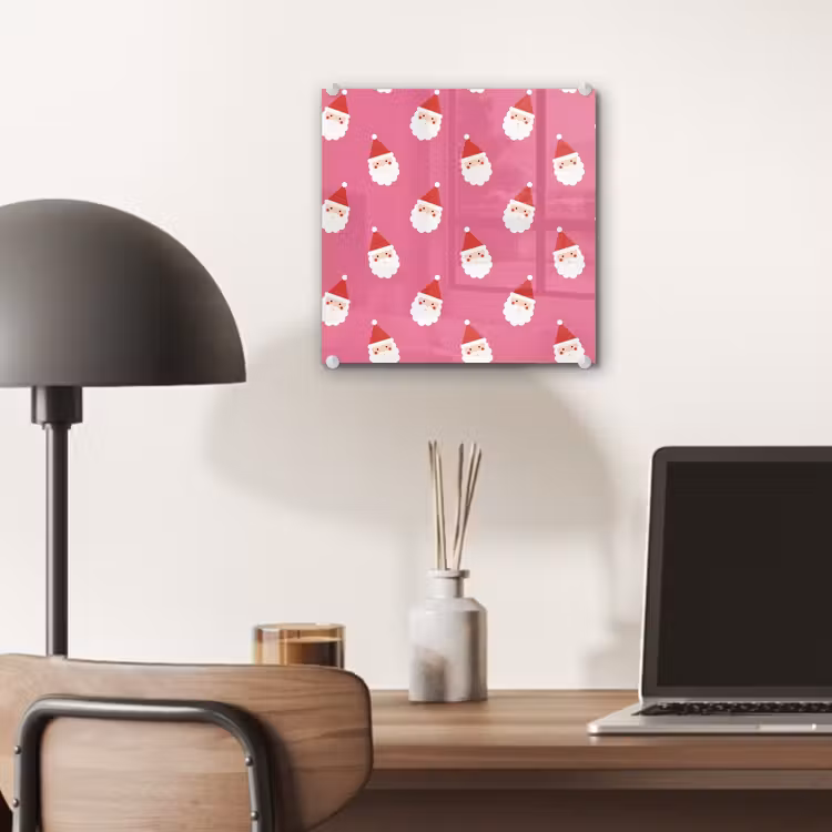 Glas schilderij - Kerstman - Kerst - Rood - Roze — 7